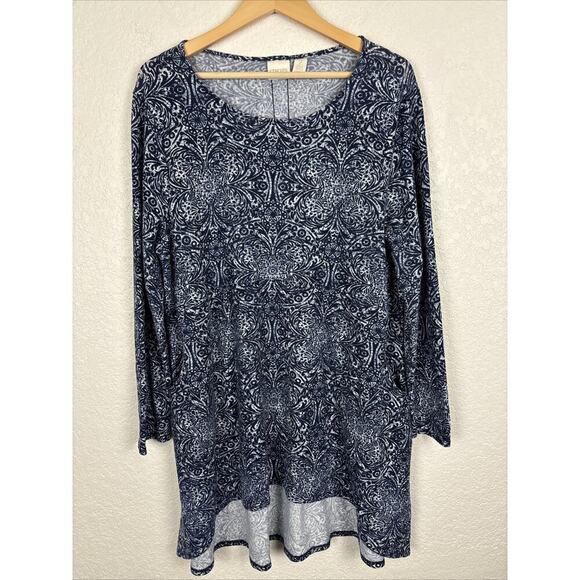 Chicos Medallion Button Back‎ Women’s Tunic Dress Size 2/Size Medium Blue Boho - Picture 1 of 9